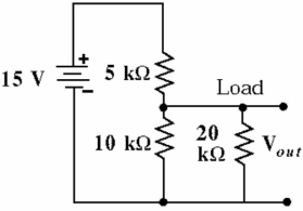   Figure 7-6 -Given the circuit in Figure 7-6, calculate the output voltage. A)  6.4 V B)  10.7 V C)  8.6 V D)  10 V