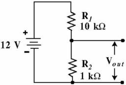   Figure 5-14 -Given the voltage divider circuit, in Figure 5-14, what is the circuit current? A)  6.0 mA B)  10.9 mA C)  2.75 mA D)  1.09 mA