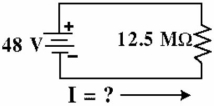   Figure 3-3 -Given the circuit in Figure 3-3, how much current flows through the circuit? A)  3.84 µA B)  3.84 mA C)  0.26 mA D)  3.84 A