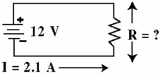    -Given the circuit in Figure , what resistance is required to draw the specified current? A)  11.4 Ω B)  5.7 kΩ C)  5.7 Ω D)  25.2 Ω