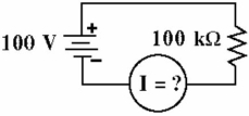       6      Figure 3-16 -Given the circuit in Figure 3-16, what is the circuit current? A)  10 µA B)  1 µA C)  1 mA D)  100 µA 