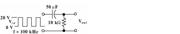   Figure 20-1 -What is the steady state output of the differentiator circuit in Figure 20-1? A)  20 V B)  6.37 V C)  12.74 V D)  0 V