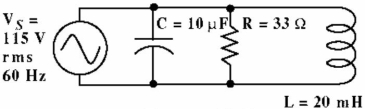    -The phase shift between the source voltage V<sub>S</sub> and total circuit current in Figure is: A)  -46.45° B)  23.4° C)  -23.4° D)  -76.8°