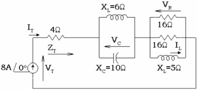    - calculate VL across the 5Ω inductive reactance A)  95.0 V  39° B)  33.9 V   -58° C)  95.0 V   -39° D)  33.9 V   58°