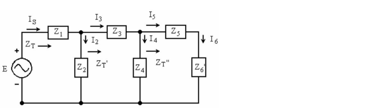 <strong>  See Figure 15-6. Which equation describes the total impedance ZT?</strong> A) ZT = Z1 + ZT' B) ZT = Z1 + Z3 + Z5 + Z6' C) ZT = Z1 + Z2  ZT') D) ZT = Z1 Z2 <div style=padding-top: 35px> 