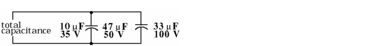   Figure 12-2 -What is the maximum DC voltage that can safely be applied to the circuit in Figure 12-2? A)  100 V B)  185 V C)  50 V D)  35 V