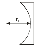   An object is placed in front of a plano-concave lens at r<sub>1</sub>/2. The image produced by the lens is A)  inverted, real, and reduced in size. B)  inverted, virtual, and enlarged in size. C)  upright, virtual, and reduced in size. D)  upright, virtual, and enlarged in size. E)  upright, real, and enlarged in size.