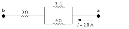   In the portion of the circuit shown, the potential difference between points a and b is A)  10 V. B)  2.0 V. C)  24 V. D)  12 V. E)  6.0 V.