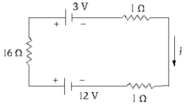   What is the current through the circuit in the figure? A)  +0.83 A B)  -0.50 A C)  +0.50 A D)  +0.55 A E)  -0.92 A