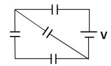   If all the four capacitors have equal values of 50 μF, then calculate the equivalent capacitance of the circuit shown above. A)  50 μF B)  30 μF C)  75 μF D)  100 μF E)  83 μF