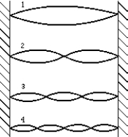   The figure shows several modes of vibration of a string fixed at both ends. The mode of vibration that represents the fifth harmonic is A)  1. B)  2. C)  3. D)  4. E)  None of these is correct.