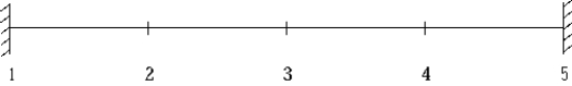   A stretched string is fixed at points 1 and 5. When it is vibrating in its first harmonic frequency, the nodes are at points A)  1 and 5 only. B)  1, 3, and 5. C)  2 and 4. D)  2, 3, and 4. E)  1, 2, 3, 4, and 5.