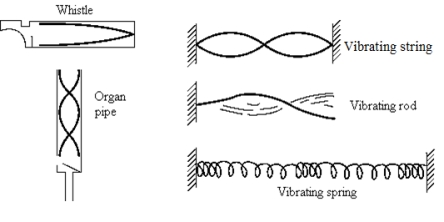   Of the sound sources shown, that which is vibrating with its first harmonic is the A)  whistle. B)  organ pipe. C)  vibrating string. D)  vibrating rod. E)  vibrating spring.
