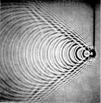   The angle of the shock wave shown in this photograph is closest to A)  10<sup>o</sup>.<sup> </sup> B)  20<sup>o</sup>.<sup> </sup> C)  40<sup>o</sup>.<sup> </sup> D)  80<sup>o</sup>.<sup> </sup> E)  90<sup>o</sup>.<sup> </sup>