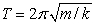 The equation for the period T of a mass m oscillating with simple harmonic motion at the end of a spring with a force constant k is   . A mass m that is oscillating on a spring with a force constant of 0.52 N/m has a period of 2.1 s. On a second spring, the same mass has a period of 3.5 s. The force constant of the second spring is A)  0.43 N/m B)  0.19 N/m C)  1.4 N/m D)  0.31 N/m E)  0.75 N/m