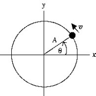   The object in the diagram is in circular motion with frequency f. At t = 0 it was at A, 0) . The y component of its acceleration is given by A)  a<sub>y</sub> = v<sub>y</sub> - v<sub>0</sub><sub>y</sub>) /t B)  a<sub>y</sub> = -2 \pi f) <sup>2</sup>A cos 2 \pi ft C)  a<sub>y</sub> = -2 \pi ) <sup>2</sup>A sin 2 \pi t D)  a<sub>y</sub> = -2 \pi f) <sup>2</sup>A sin 2 \pi ft E)  a<sub>y</sub> = -2 \pi ) <sup>2</sup>A cos 2 \pi t 
