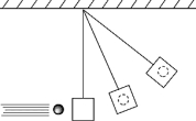   The figure shows a ballistic pendulum in three states. The system considered to be the ball and the pendulum)  will move in such a way that A)  the kinetic energy is conserved during the collision. B)  the linear momentum is conserved after the collision. C)  the linear momentum is not conserved during the collision. D)  the total mechanical energy is conserved during the collision. E)  the total mechanical energy is conserved after the collision.
