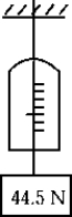 A 44.5-N weight is hung on a spring scale, and the scale is hung on a string. The string is lowered at a rate such that the entire assembly has a downward acceleration of 4.90 m/s<sup>2</sup>. The scale reads   A)  0 N. B)  22.2 N. C)  44.5 N. D)  66.7 N. E)  71.2 N.