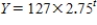 The formula for an exponential function is   .Then the growth factor is: ​ A)  127 B)  2.75 C)  t D)  Y
