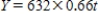 The formula for an exponential function is   .Then the decay factor is: ​ A)  632 B)  Y C)  t D)  0.66