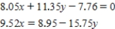 Solve the system of equations   ​ Round your answers to two decimal places. ​ A)    and   B)    and   C)    and   D)    and  