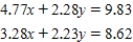 Solve the following system of equations by graphing.Round your answers to two decimal places.  