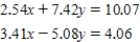 Solve the following system of equations by graphing.Round your answers to two decimal places.  
