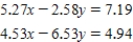 Solve the following system of equations by graphing.Round your answers to two decimal places, if necessary.  