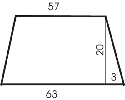 The figure below shows a simplified pattern for a wrap skirt that is 20 inches long and has a top hem of 57 inches.The bottom hem has a length of 63 inches.Suppose you decide to alter the pattern to make a wrap skirt with the same top hem length but a length of 27 inches.How long should be the bottom hem?   ​ A)  65.51 inches B)  64.05 inches C)  63.17 inches D)  65.10 inches