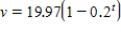 If an average-sized man falls with a parachute, then his velocity   , in feet per second, t seconds into the fall is given by   . ​ During which period will his velocity be between 9.99 and 12.99 feet per second? Round to two decimal places. A)  From 0.65 seconds on B)  From 9.77 seconds on C)  From 0.43 to 0.65 seconds into the fall D)  From 4.88 to 9.77 seconds into the fall