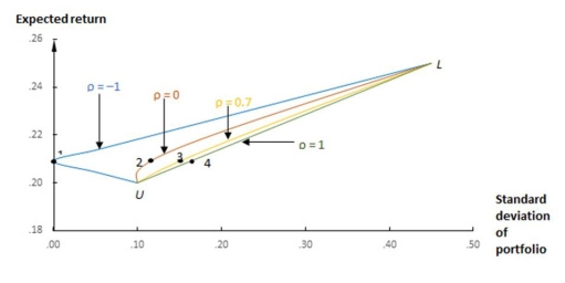 What concept does the following graph illustrate?   A)  Systematic risk sets. B)  Unsystematic risk sets. C)  CAPM D)  Opportunity costs. E)  Opportunity Sets. 