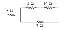 <strong>Resistors of values 6.0 \Omega , 4.0 \Omega , 10.0 \Omega and 7.0 \Omega are combined as shown. What is the equivalent resistance for this combination? </strong> A) 2.3 \Omega B) 27 \Omega C) 10.7 \Omega D) 3.0 \Omega