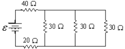 <strong>If \varepsilon = 20 V, at what rate is thermal energy being generated in the 40- \Omega resistor? </strong> A) 26 W B) 1.6 W C) 3.3 W D) 15 W