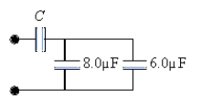 If C = 14 µF, what is the equivalent capacitance for the combination shown?   A)  5.8 µF B)  6.5 µF C)  8.2 µF D)  7.0 µF