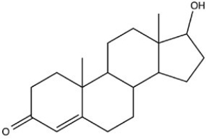 Testosterone (structure shown) is an androgen that control the development of secondary sex characteristics in males. Which of the following functional groups is not present in testosterone?   A) Ketone B) Carboxylic acid C) Alcohol D) Alkene