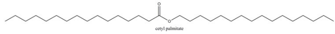 Cetyl palmitate is a component of spermaceti wax isolated from the heads of sperm whales,and is used in cosmetics. In which solvent would cetyl palmitate be expected to have the greatest solubility?   A) Acetic acid B) Ethanol C) Hexane D) Water