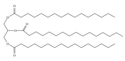 The triacylglycerol shown below is expected to be a liquid at room temperature.  