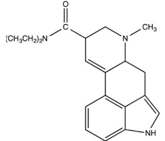 The hallucinogen known as LSD is drawn below. Which of these functional groups is not present in LSD?   A) Amine B) Benzene C) Amide D) Ketone