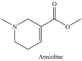 Arecoline is used in veterinary medicine to treat parasitic worms. Which of the following correctly describes the types of functional groups present in Arecoline?   A) Amide,ether,alkene B) Ester,amine,aromatic C) Alkene,ketone,amide D) Amine,alkene,ester