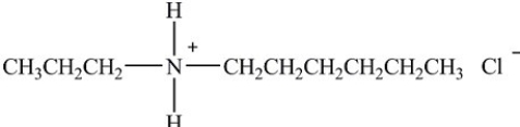When the compound below is treated with KOH the products are N-propyl-1-hexanamine,potassium chloride,and water.  