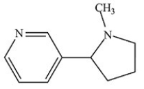Nicotine (structure shown)is a derivative of 2-phenylethylamine.  