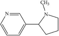 In nicotine (structure shown)the shape of the nitrogen in the pyridine ring is ________ and the shape of the nitrogen in the pyrrolidine ring is ________.  