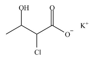 The compound below is named potassium 2-chloro-3-hydroxybutanoate.  