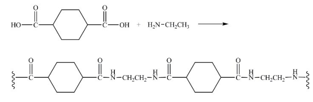 The polyamide product shown is the result of the polymerization reaction between the indicated diacid and amine.  
