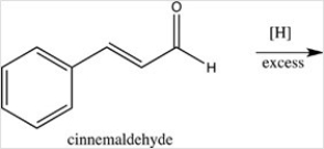 What product results when cinnamaldehyde is reduced with excess H<sub>2</sub> in the presence of a Pd catalyst?   A)    B)    C)    D)   