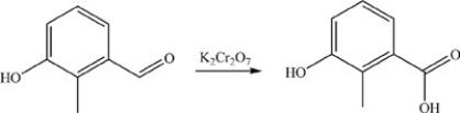 The reaction below illustrates oxidation of an aldehyde.  