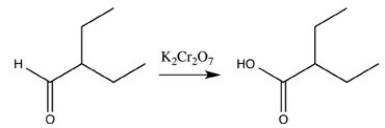The aldehyde below produces the indicated product upon oxidation with K<sub>2</sub>Cr<sub>2</sub>O<sub>7</sub>.  