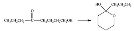 In a process similar to the one characterized by glucose,the ketone below forms the indicated hemiacetal product.  
