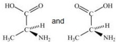 Alanine,shown below,is a naturally occurring chiral amino acid. Which pair represents the two enantiomers of alanine?   A)    B)    C)   