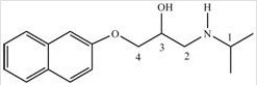 Propranol,shown below,is a chiral compound that exists as a pair of enantiomers. One enantiomer is used to treat irregular heartbeats,and the other enantiomer is used as a contraceptive. Identify the chirality center(s) in Propranol.   A) C1 B) C2 C) C3 D) C4 E) C1 and C3